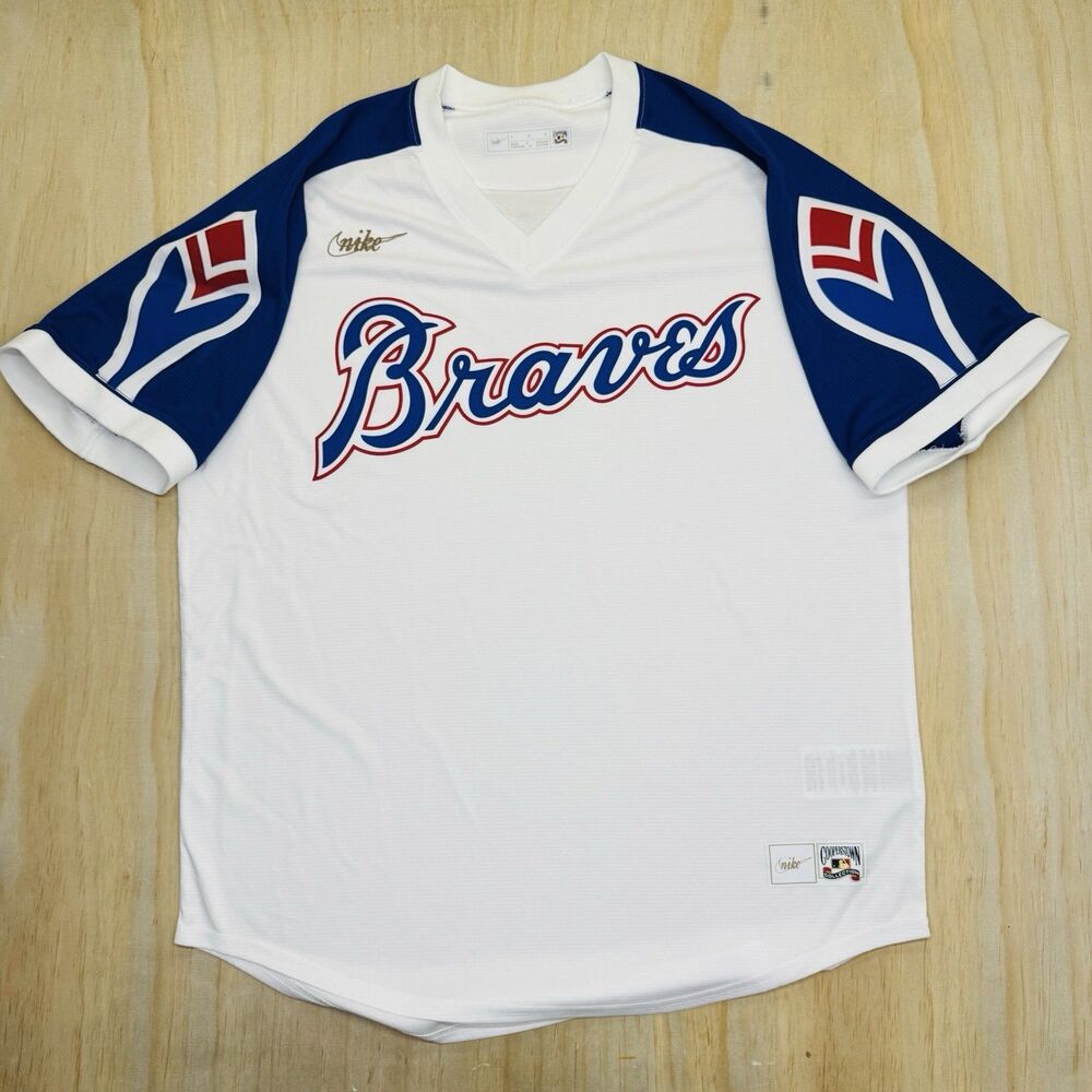 NWOT Atlanta Braves Nike Cooperstown Collection Throwback Blank Jersey LG